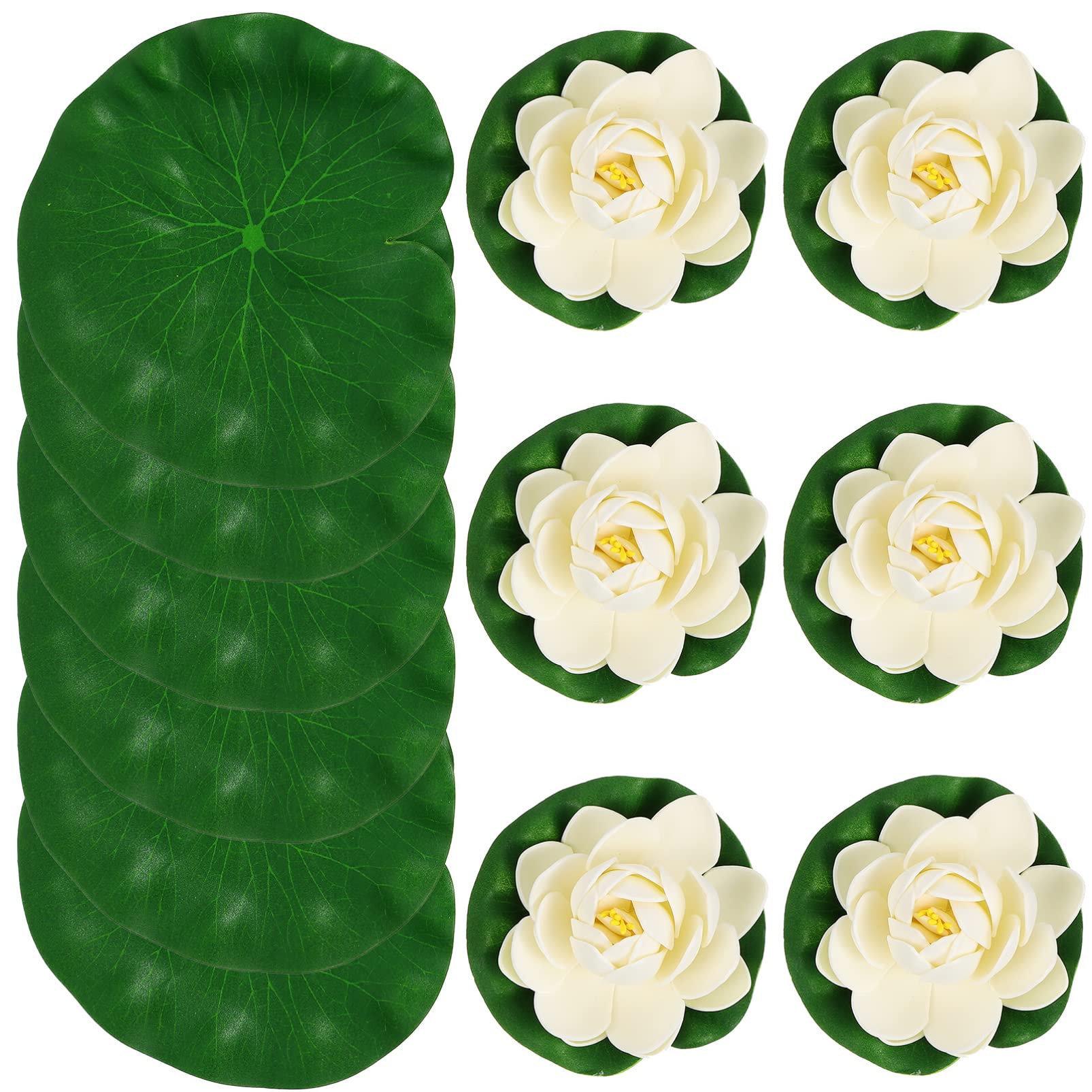 VANZACK 12 Pack Artificial Floating Pool Flowers - Fake Lily Pads & Lotus Decor for Ponds, Pools, Home Garden, Wedding, Party - Perfect for Summer Decorations & Water Feature Enhancements
