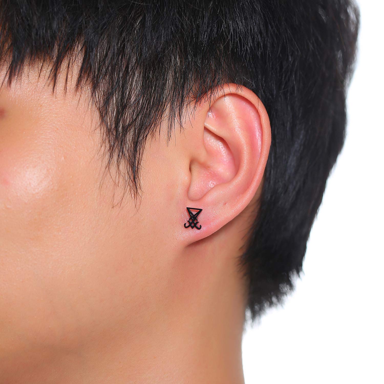 Lucifer Sigil Stud Earrings - Stainless Steel Satanic Symbol Ear Plugs for Men & Women (Black, 2-Piece) | Gothic Jewelry for Alternative Fashion & Occult Accessories