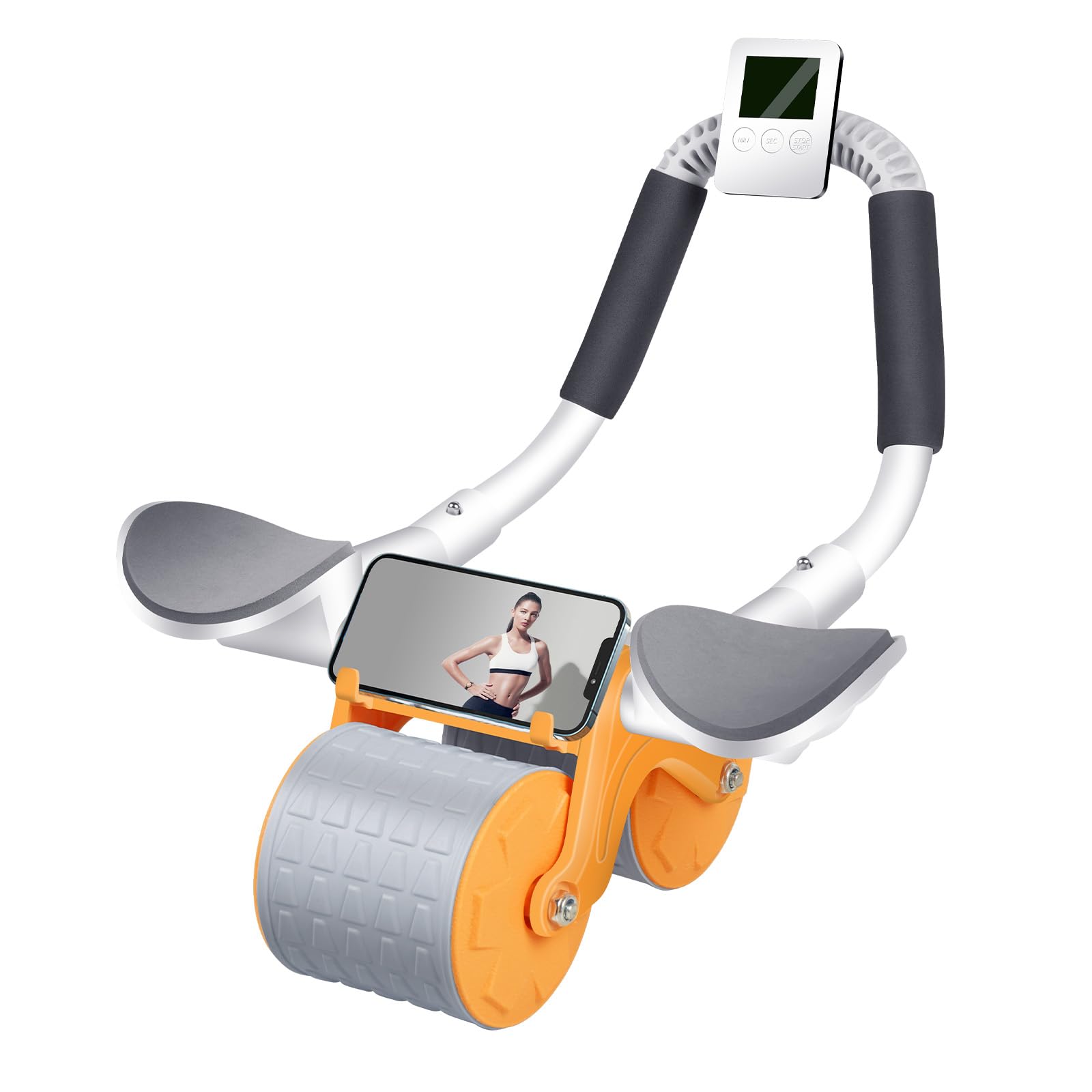 Ab Roller Wheel with Timer - Automatic Rebound Ab Workout Equipment for Core Strength Training, Elbow Support Abs Roller for Home Gym & Fitness Enthusiasts - Perfect for Toning Abs, Building Core Muscles & Full Body Workouts