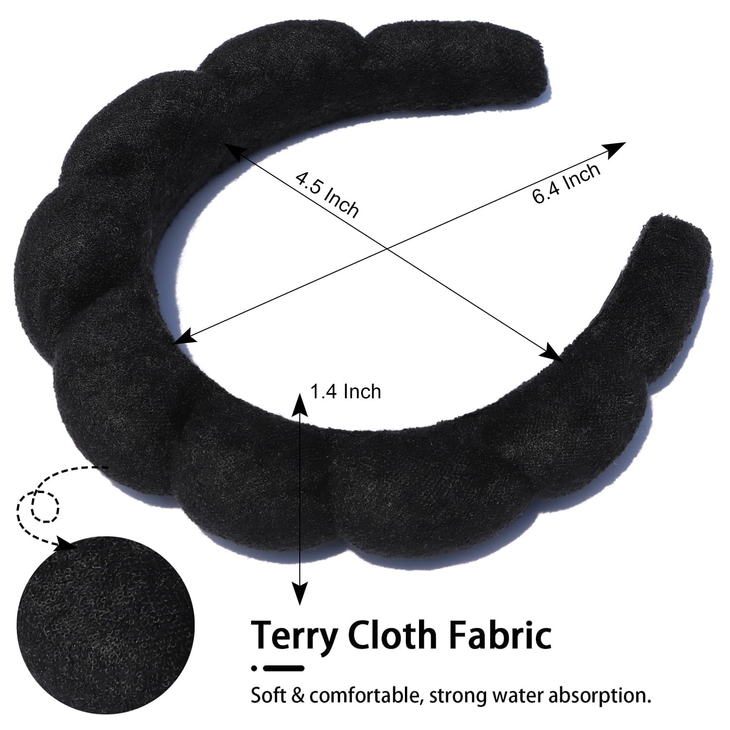 Soft Cloud Sponge Headband for Women & Girls - Spa, Shower, Makeup & Skincare - Black Face Washing Hairband - Perfect for Bath, Facial Routine & Relaxation