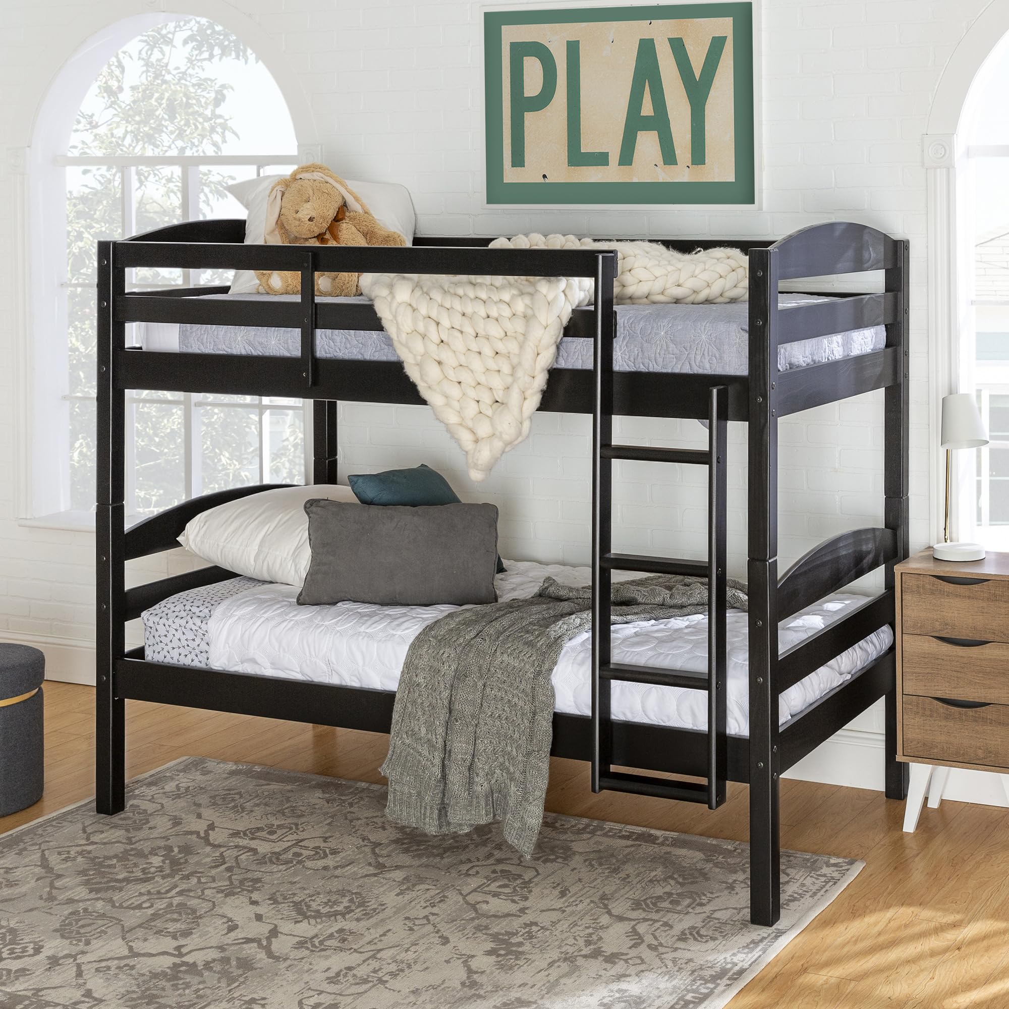Walker Edison Della Twin-Over-Twin Bunk Bed Frame - Sturdy Metal Construction, Twin Size, Black - Perfect for Kids' Bedrooms, Dorm Rooms & Space-Saving Solutions