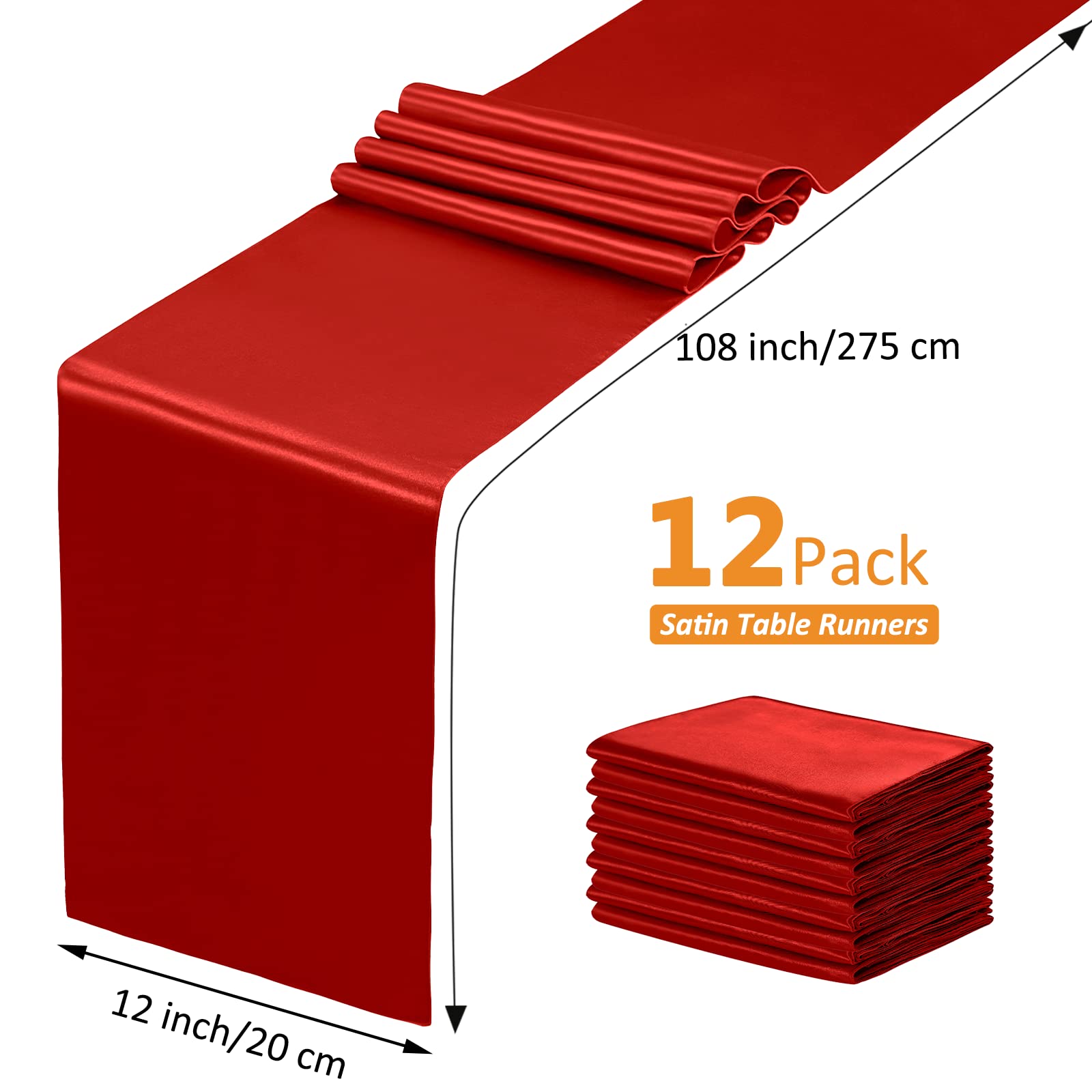 12 Pack Red Satin Table Runners 12x108 Inches - Elegant Wedding Party Decor for Birthday, Buffet, Banquet, Graduation & Engagement Ceremonies - Perfect for Holiday Dinners & Special Event Decorations