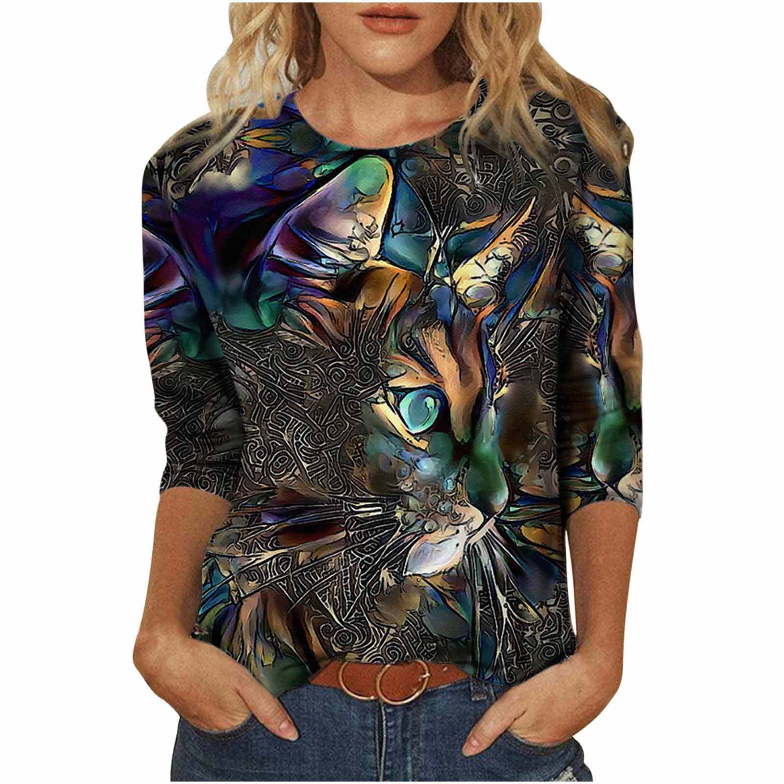 Women's Casual Loose Long Sleeve Animal Print Round Neck Tank Top Blouse - Perfect for Summer Outfits, Beach Wear, and Everyday Fashion