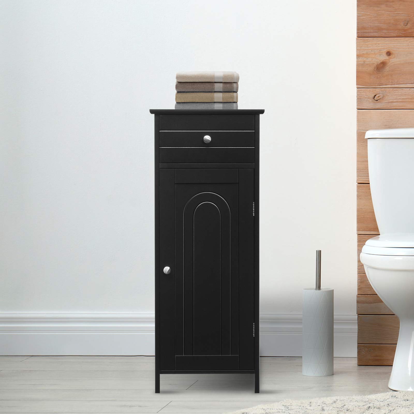 GLACER Floor Storage Cabinet with 2 Adjustable Shelves - Multifunctional Bathroom & Living Room Organizer, 14 x 12 x 34.5 Inches, Black - Perfect for Small Spaces, Bathroom Essentials & Home Decor Storage