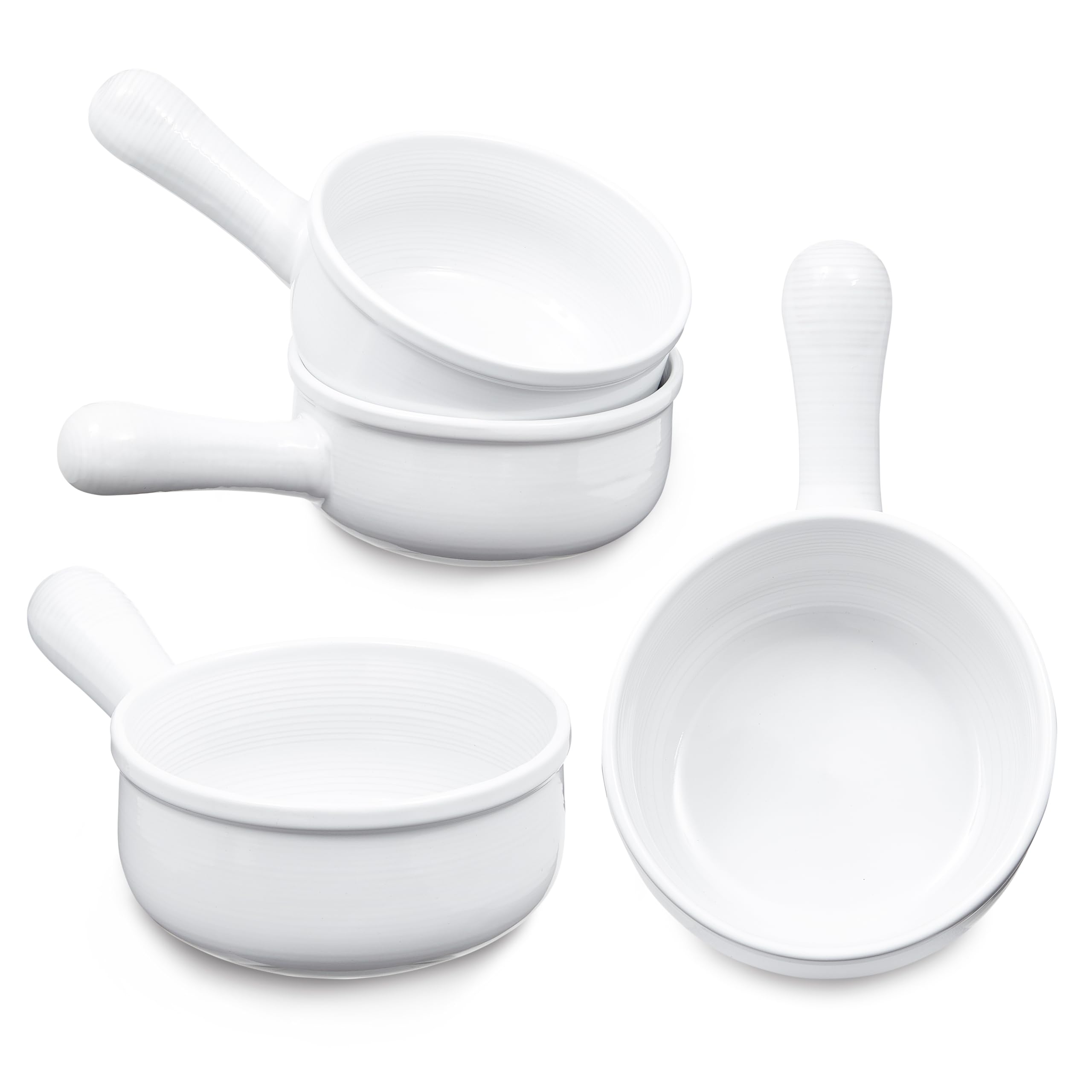 Sheffield Home French Onion Soup Crocks Set of 4 - 15oz Ceramic Bowls with Large Handles, Microwave, Oven & Dishwasher Safe - White - Perfect for French Onion Soup, Stews, Chili & Baking