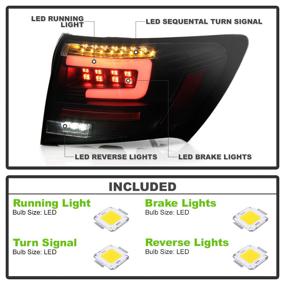 ACANII Black Smoked LED Tail Lights for 2008-2011 Subaru Impreza WRX 4-Door Sedan - High Performance Brake Lamps with Tube Design (Left+Right Pair) | Perfect for Night Driving & Car Customization