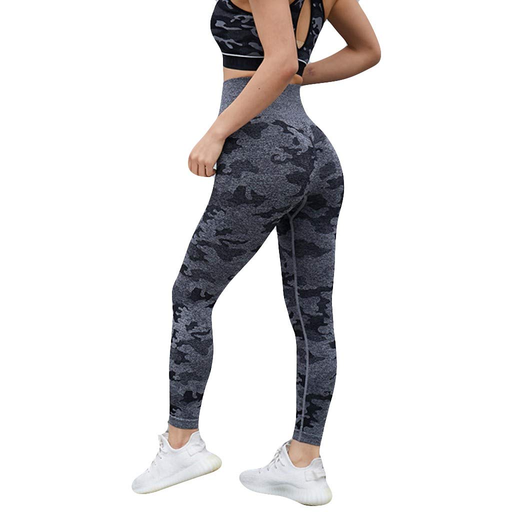 Women's Camouflage Print High-Waisted Yoga Pants with Pockets - Breathable Mesh Workout Leggings for Running, Gym & Fitness Training