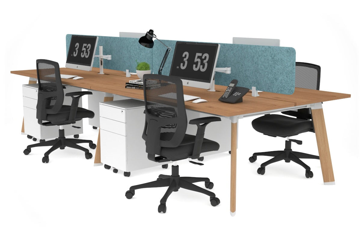 4-Person Workstation with Wood Imprint Frame - 1600L x 800W Office Desk with Cable Management Scallop for Team Collaboration & Productivity | Perfect for Open Offices, Coworking Spaces & Home Offices