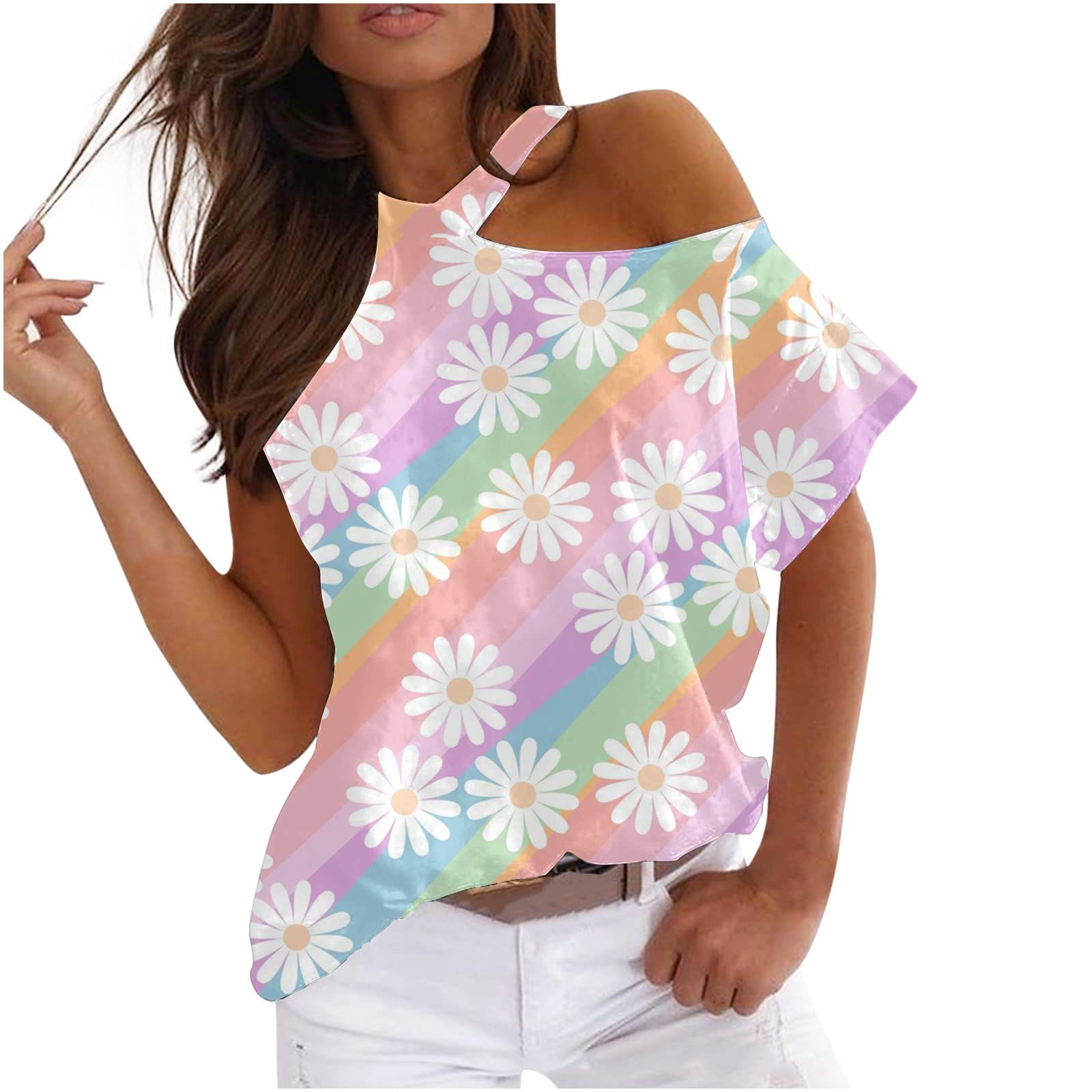 Women's Summer Cold Shoulder Tops - Short Sleeve Casual Loose T-Shirt & Comfy Blouse for Beach, Vacation & Everyday Wear