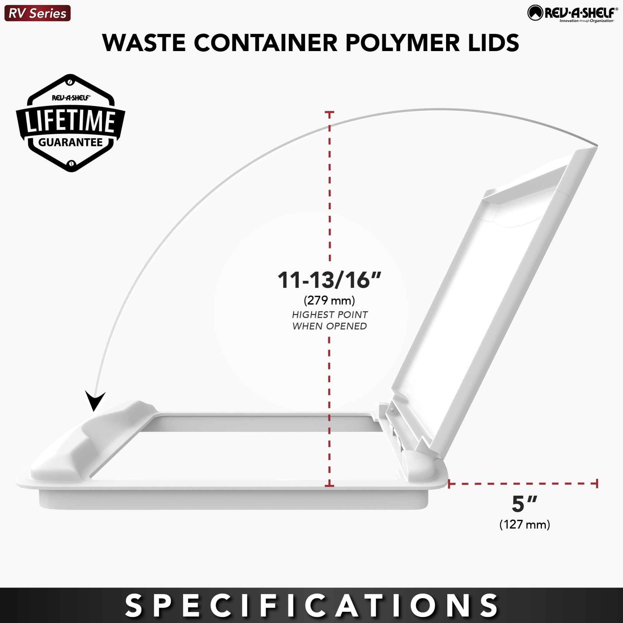 Rev-A-Shelf 35 Quart Replacement Garbage Can Lid - Black Plastic Trash Bin Cover for Kitchen & Bathroom Cabinets, RV-35-LID-18-1 - Perfect for RV, Home, and Office Organization