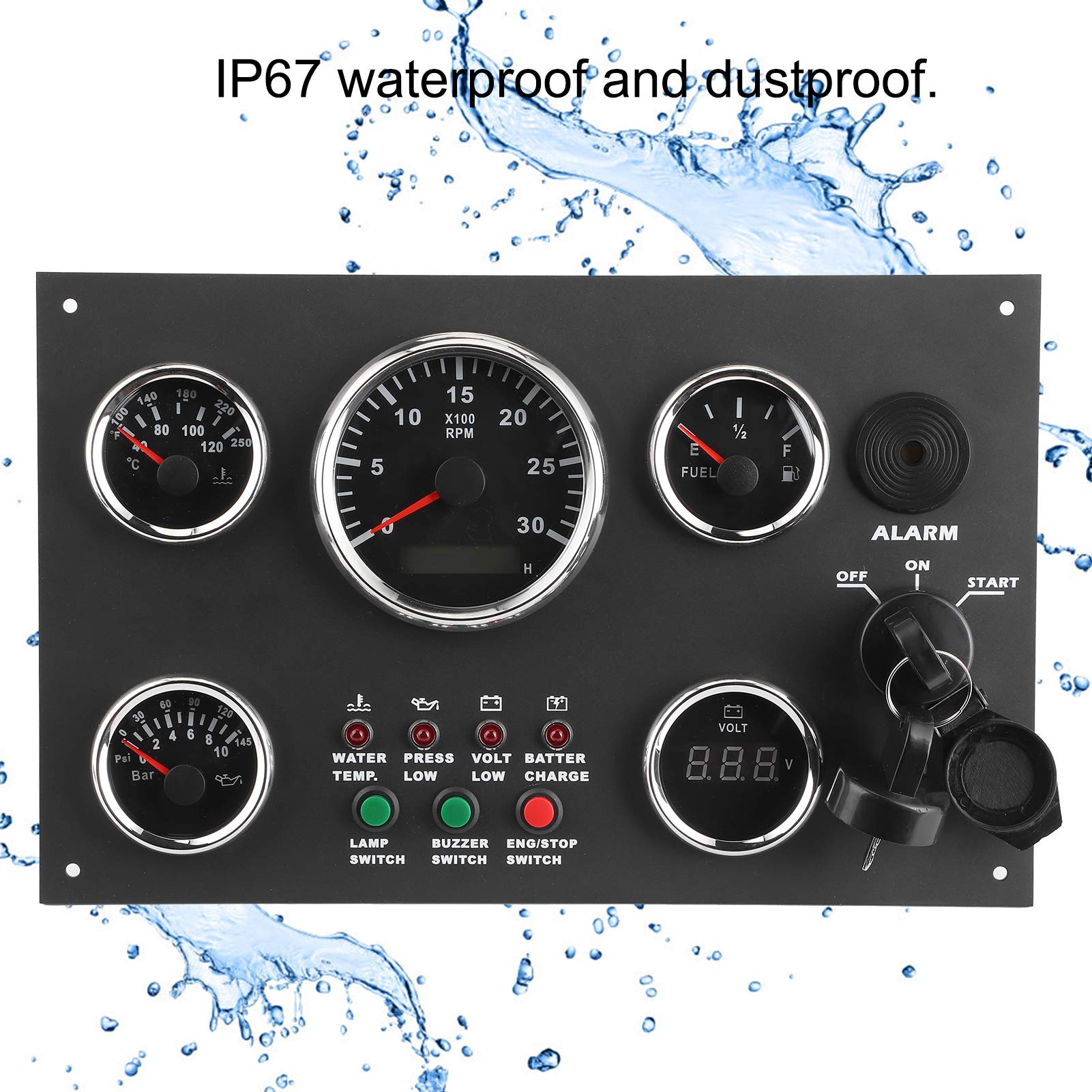 52mm/82mm Digital Gauge Set - Triple Waterproof Cluster with Voltmeter, Oil Pressure, Water Temperature, Engine RPM & Oil Level Display for Cars, Trucks & Boats (12V/24V) - Perfect for Vehicle Dashboards & Marine Instrument Panels