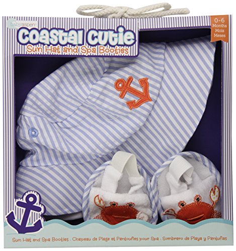 Coastal Cutie Baby Sun Hat & Booties Set - Blue 0-6M for Beach & Photo Shoots