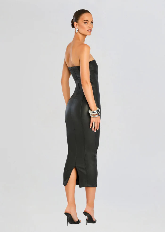Adalaide Coated Midi Dress in Black | Elegant Women's Formal Wear for Office, Party & Special Occasions