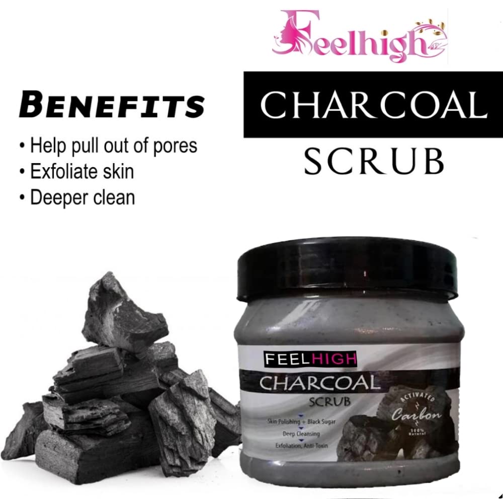 Feelhigh Charcoal & Ice Blue Deep Cleansing Face & Body Scrub (500ml) - Exfoliating Facial & Skin Care Products for Acne, Blackheads & Glowing Skin - Perfect for Daily Skincare Routine & Spa Treatment