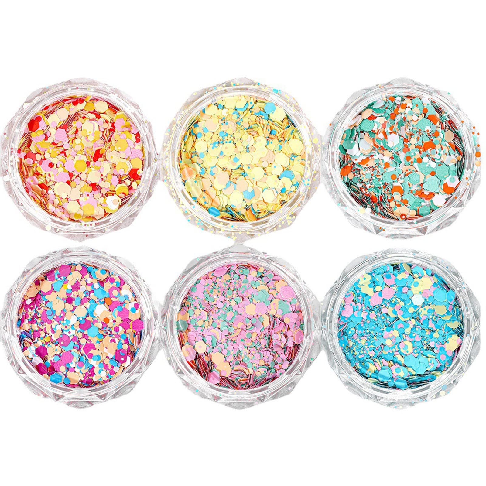 Glitter Nail Art Kit - 6 Irregular Nail Sequins Set for DIY Manicure, Face & Hair Decoration | Non-Toxic Nail Powder, No Biting Polish | Perfect for Parties, Weddings & Home Manicures (Multicolor, One Size)