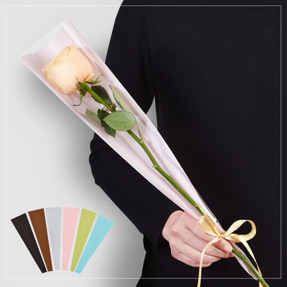 BEISHIDA 100 PCS Pink Matte Single Rose Sleeve Bouquet Bags - Plastic Flower Wrapping for Wedding, Birthday, Mother's Day, Graduation, Valentine's Day - Perfect for Floral Arrangements, Gift Packaging & Party Decorations