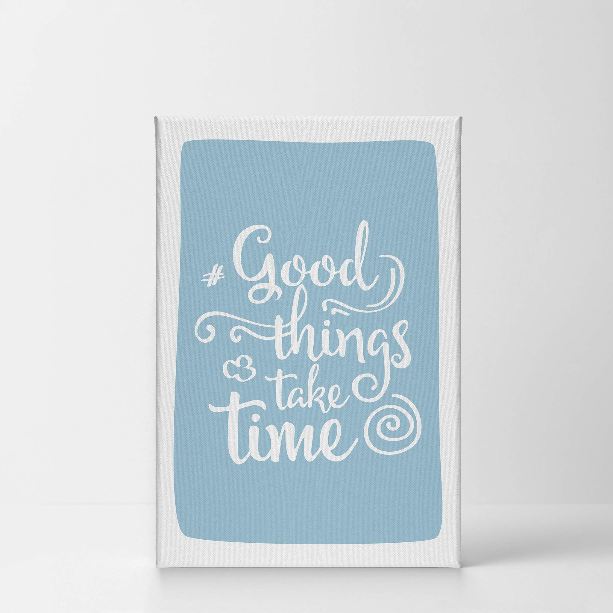 Smile Art Design 'Good Things Take Time' Inspirational Canvas Wall Art - Blue Lettering Print for Nursery, Kids Room & Baby Room Decor - Ready to Hang 36x24 Inch Made in USA (Perfect for Bedroom, Playroom & Gift Ideas)