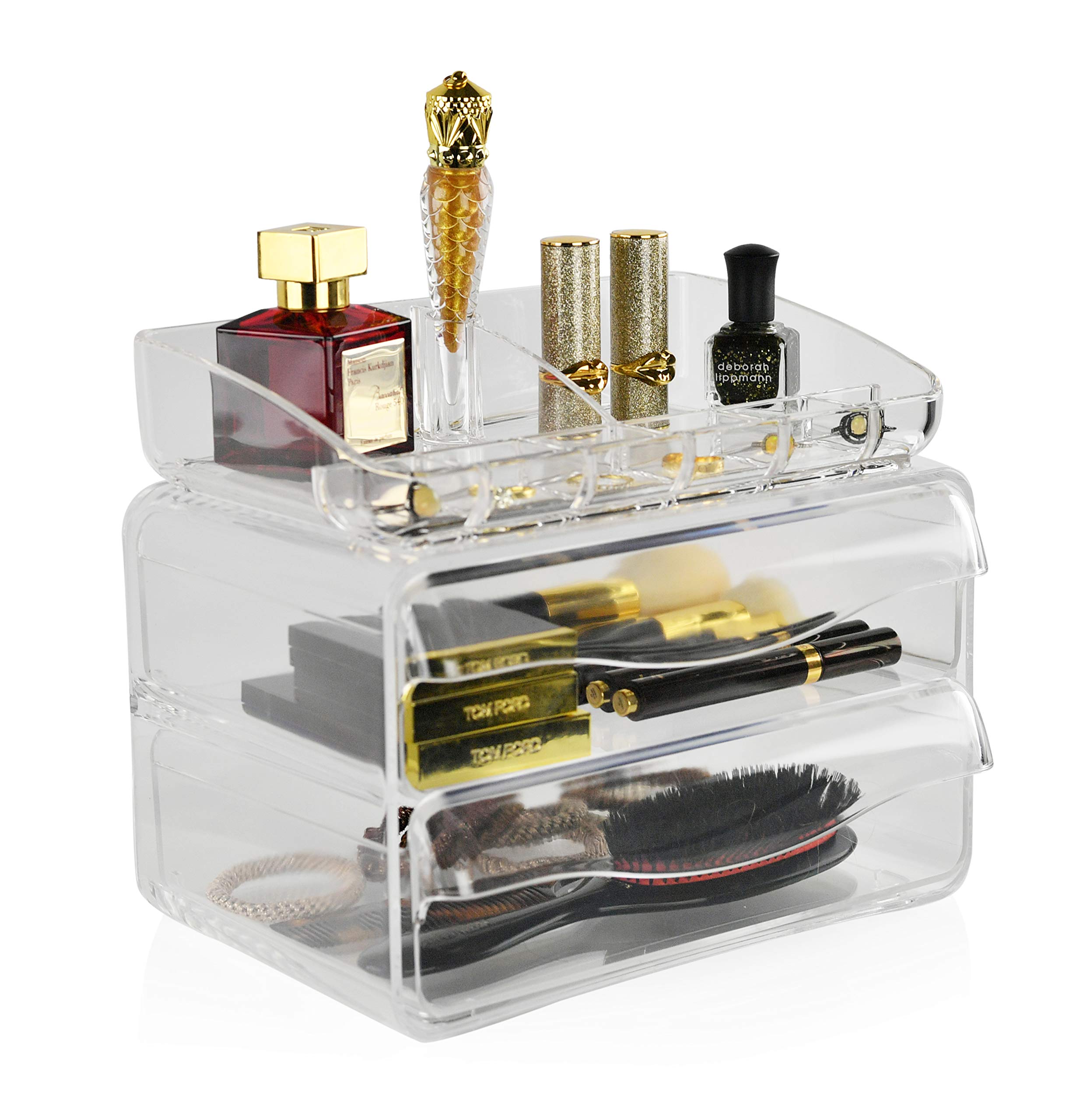 Clear Acrylic 2-Drawer Desktop Organizer - Perfect for Office Supplies, Makeup & Cosmetics Storage - Ideal for Home Office, Vanity & Beauty Station Organization