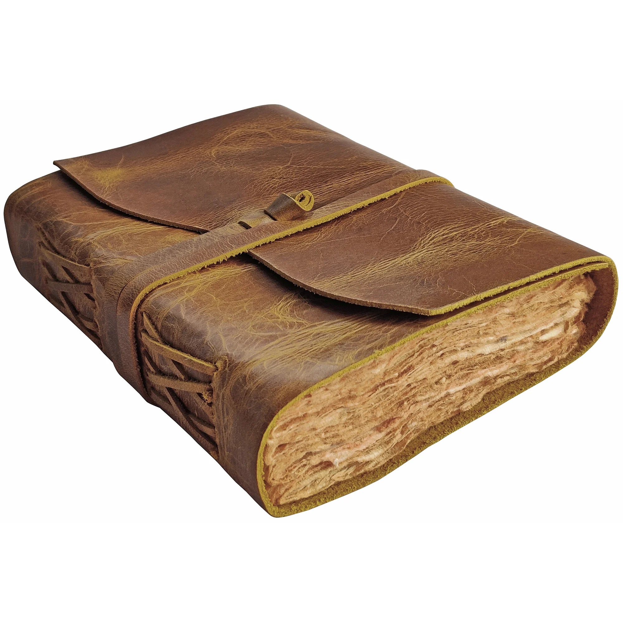 Handmade A5 Leather Bound Journal with Antique Deckle Edge Paper - Rustic Yellow Vintage Notebook for Writing, Sketching & Gift Giving