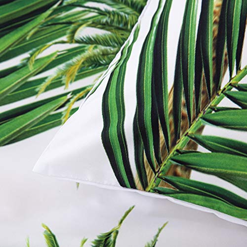 Exotic Tropical Rainforest Green Botanical Duvet Cover Set with Palm Tree Leaves Design - Twin Size White Bedding Quilt & Pillowcases for Jungle-Themed Bedroom Decor | Perfect for Nature Lovers, Boho Chic & Tropical Home Styling