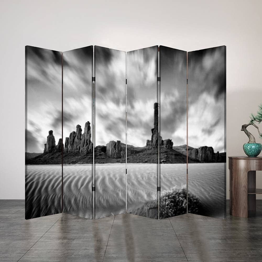 6 Panel Folding Privacy Screen - Monument Valley Arizona Totem Pole & Gossips Canvas Room Divider for Home Office, Bathroom | Portable Partition Wall Decor for Workspace & Living Areas