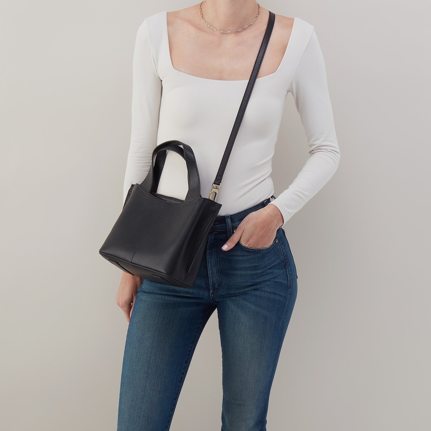 Vida Small Tote Bag in Micro Pebbled Leather - Black | Stylish Women's Shoulder Bag for Work, Travel & Everyday Use