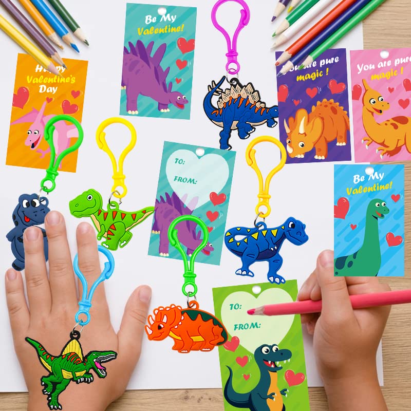 28 Pack Easter Dinosaur Keychains with Cards - Cute Dinosaur Toys for Kids, Valentine's Day Gifts, Classroom Exchange Prizes & Easter Party Favors for Boys and Girls | Perfect for School Events, Birthday Parties & Holiday Celebrations