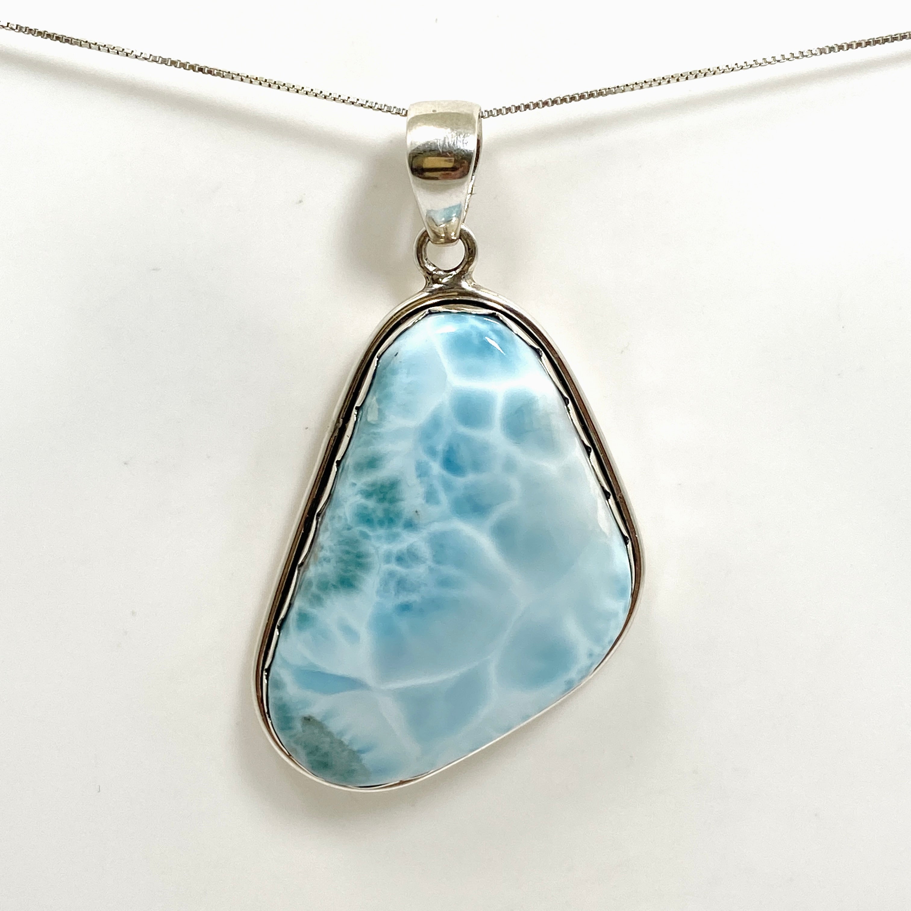 Natural Larimar Freeform Cabochon Pendant Necklace - Handmade Blue Stone Jewelry for Women - Perfect for Beach Vacations & Boho Fashion