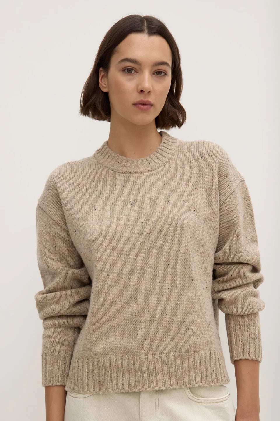 Beau Stone Marle Merino Knit Sweater - Soft Wool Pullover for Women - Cozy Winter & Fall Fashion - Perfect for Office, Travel & Casual Outings