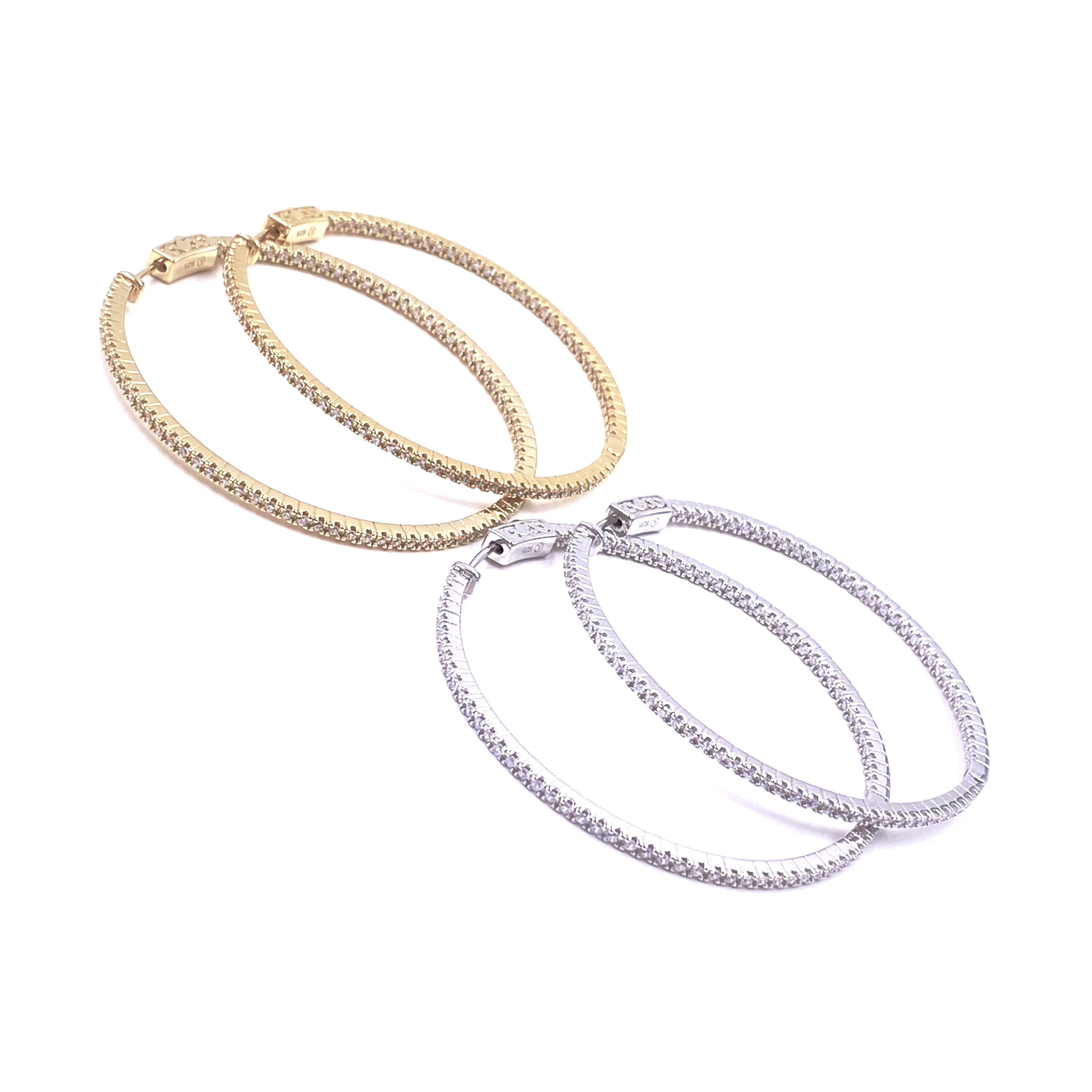 Ashley Gold Sterling Silver Inside/Outside 2.25 CZ Hoop Earrings for Women - Elegant Cubic Zirconia Stud Earrings for Everyday Wear & Special Occasions