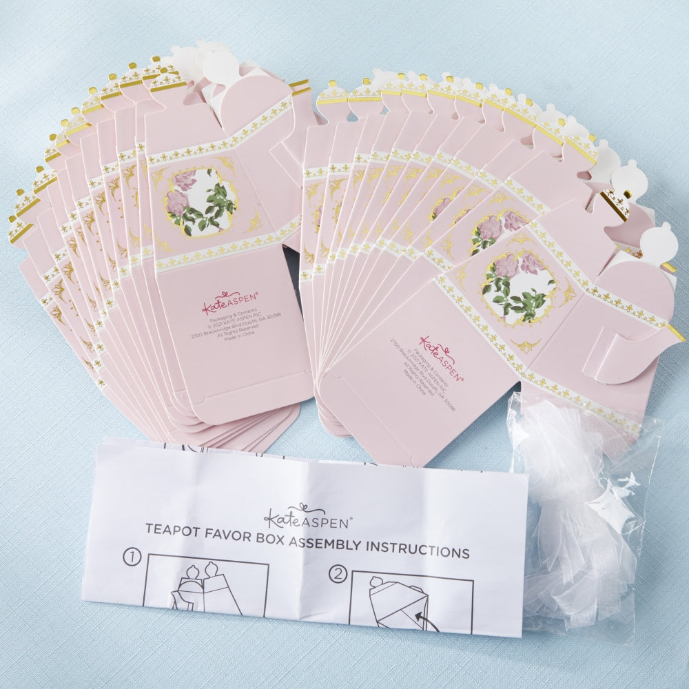 Whimsical Pink Tea Party Favor Boxes - Set of 24 Mini Teapot Gift Boxes for Bridal Showers, Baby Showers & Birthday Parties