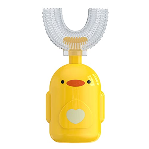 U-Shaped Kids Toothbrush - Soft Silicone Brush Head, Food Grade Material, Deep Cleaning for Toddlers 2-6 Years - Cartoon Design, High Elasticity for Effective Oral Care - Perfect for Gentle Brushing at Home & Travel (Yellow)
