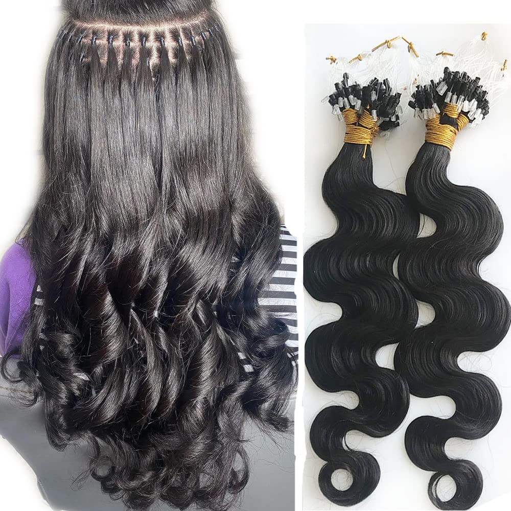 Body Wave Micro Loop Hair Extensions 200G - 100% Human Hair Microlink Extensions for Black Women | 200 Strands (1G/Strand) | Wavy Brazilian Hair 24 Inch | Perfect for Daily Styling, Special Occasions & Protective Hairstyles