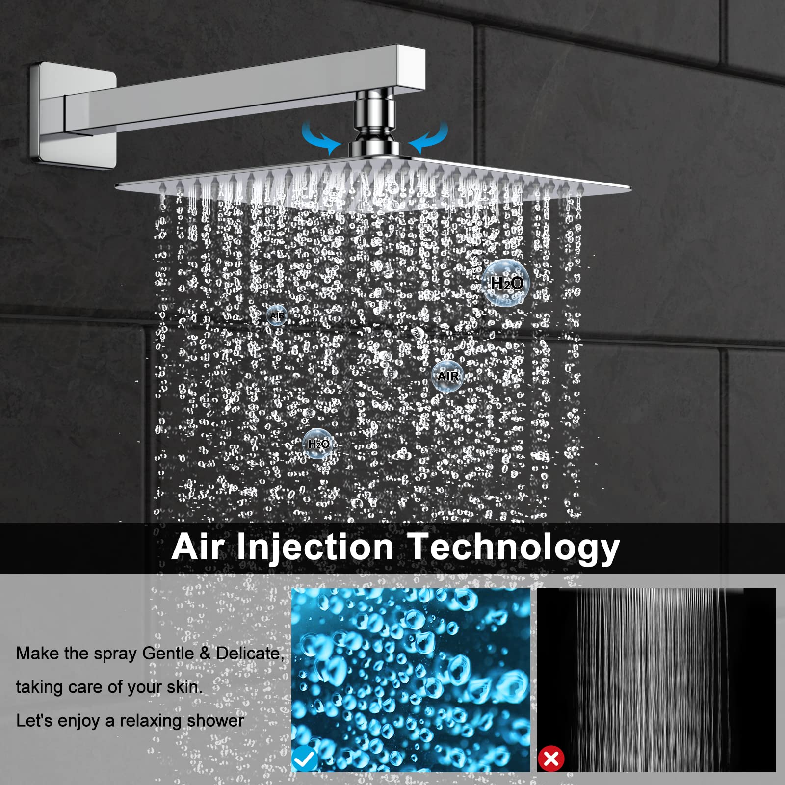 EMBATHER Chrome Shower System - 12 Inch Rain Shower Head with Adjustable Handheld Sprayer, Wall Mounted Square Shower Faucet Set (Includes Rough-in Valve & Trim) for Modern Bathroom Renovation - Perfect for Spa-Like Experience and Water Conservation