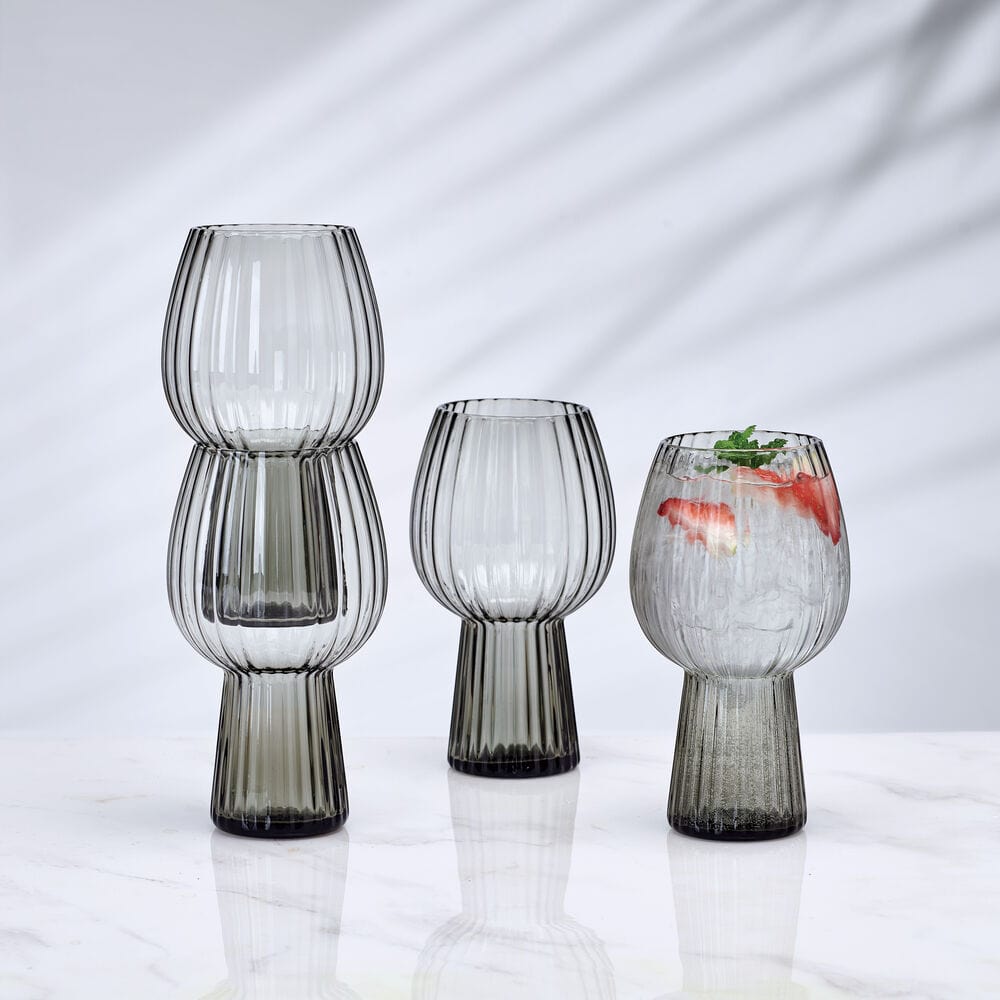 Phoebe Optic Smoke Set of 4 Elegant Goblet Beverage Glasses - Perfect for Wine Tasting, Cocktail Parties & Home Bar Decor