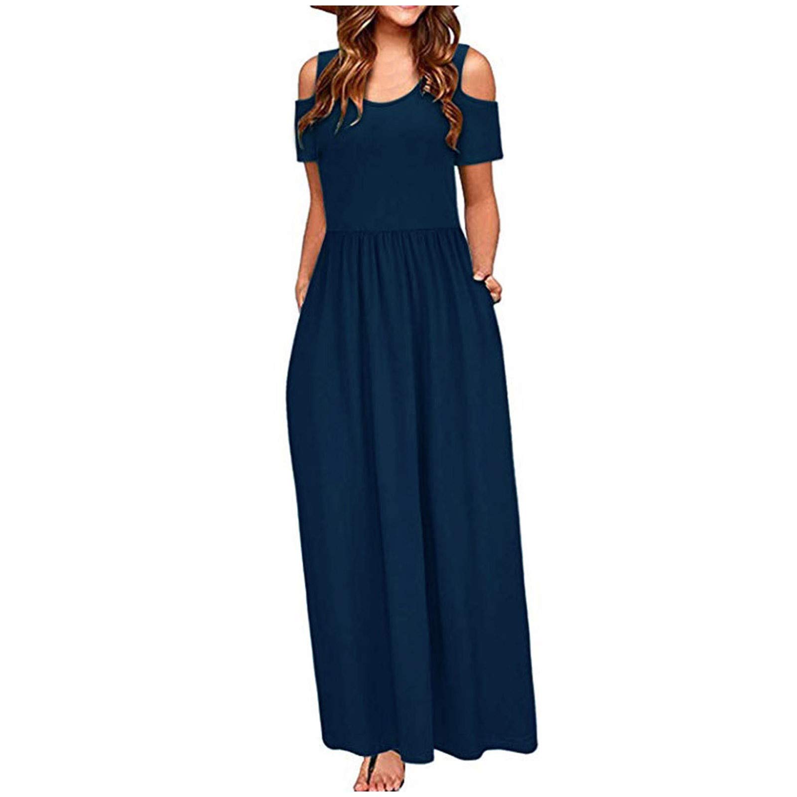 Elegant Floral Print Cold Shoulder Maxi Dress for Women - Summer Long Sleeve Dress with Pockets | Perfect for Beach Vacations, Parties & Casual Outings