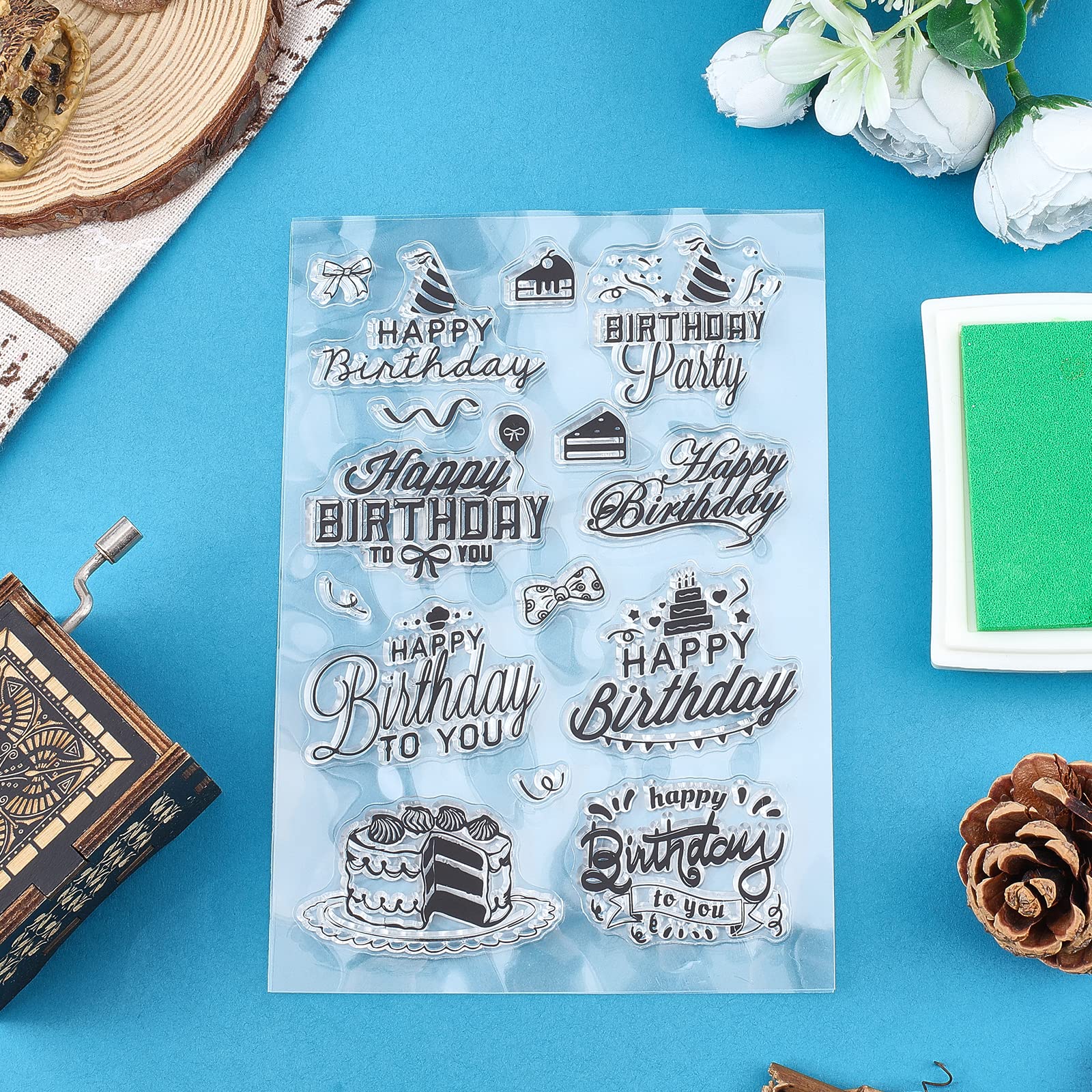 Happy Birthday Pattern Silicone Clear Stamps Set - 160 x 110mm Acrylic Decorative Rubber Stamps for DIY Scrapbooking, Photo Cards, Invitations & Greeting Cards - Perfect for Crafting, Memory Albums & Party Decorations