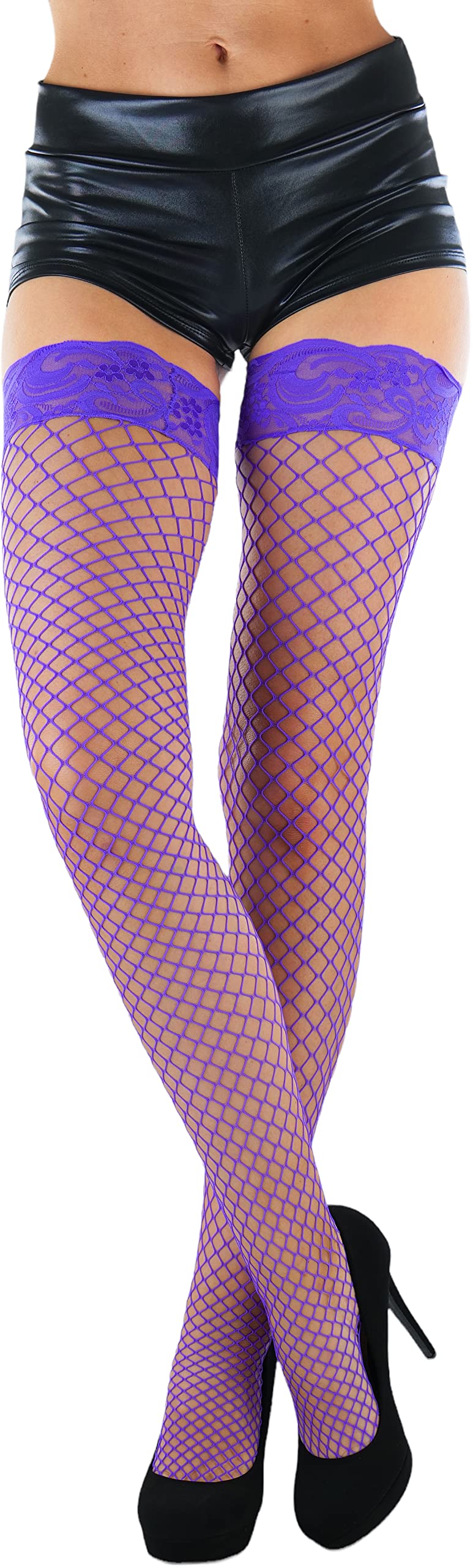 ToBeInStyle Women’s Bright & Vibrant Fishnet Thigh High Stockings - Sexy Sheer Tights for Cosplay, Halloween, Burlesque & Night Out