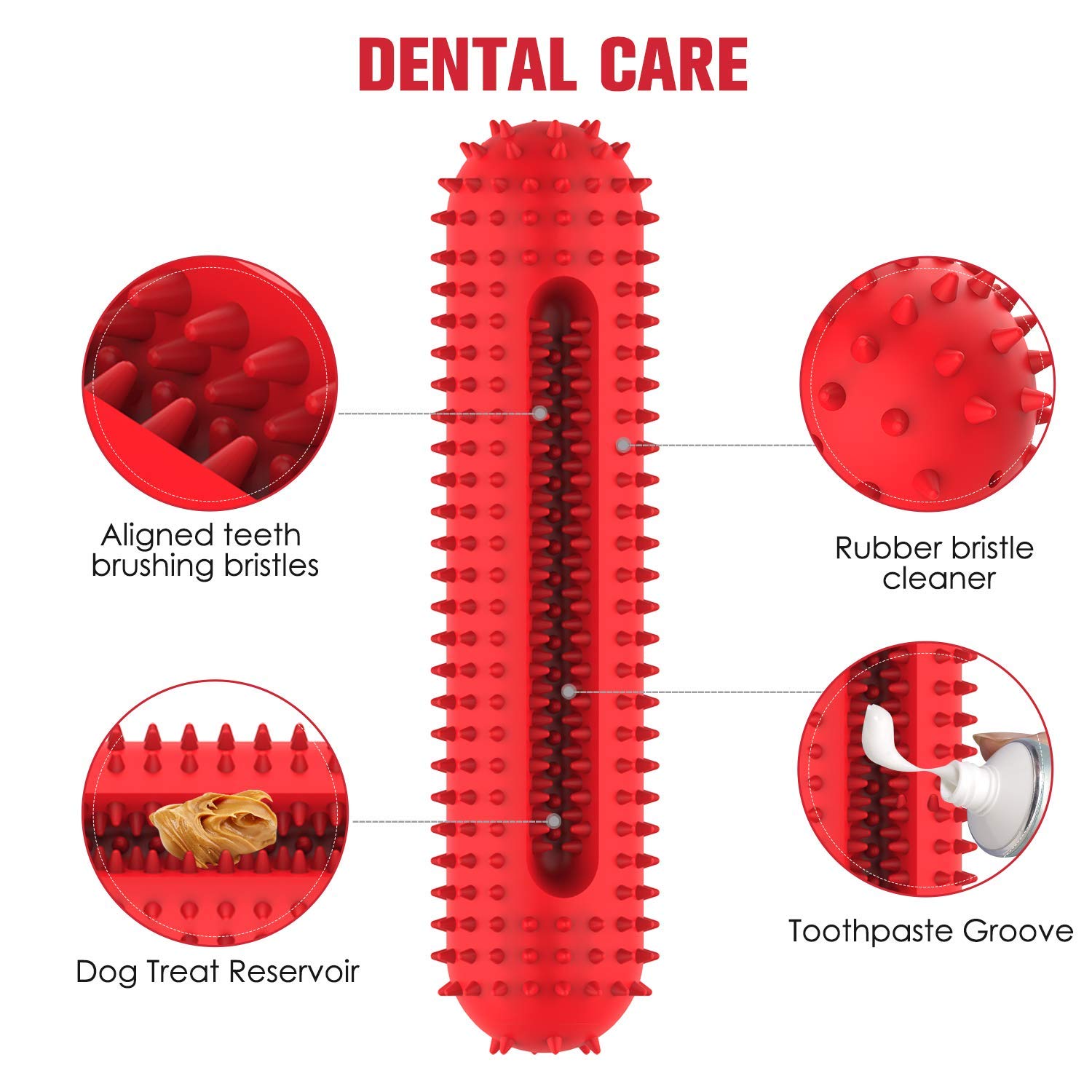 Durable Dog Chew Toys for Aggressive Chewers - Indestructible Rubber Squeaky Toys for Medium & Large Dogs | Toothbrush Design for Teeth Cleaning, Pet Training & Playtime | Perfect for Outdoor Fetch, Indoor Play & Dental Health