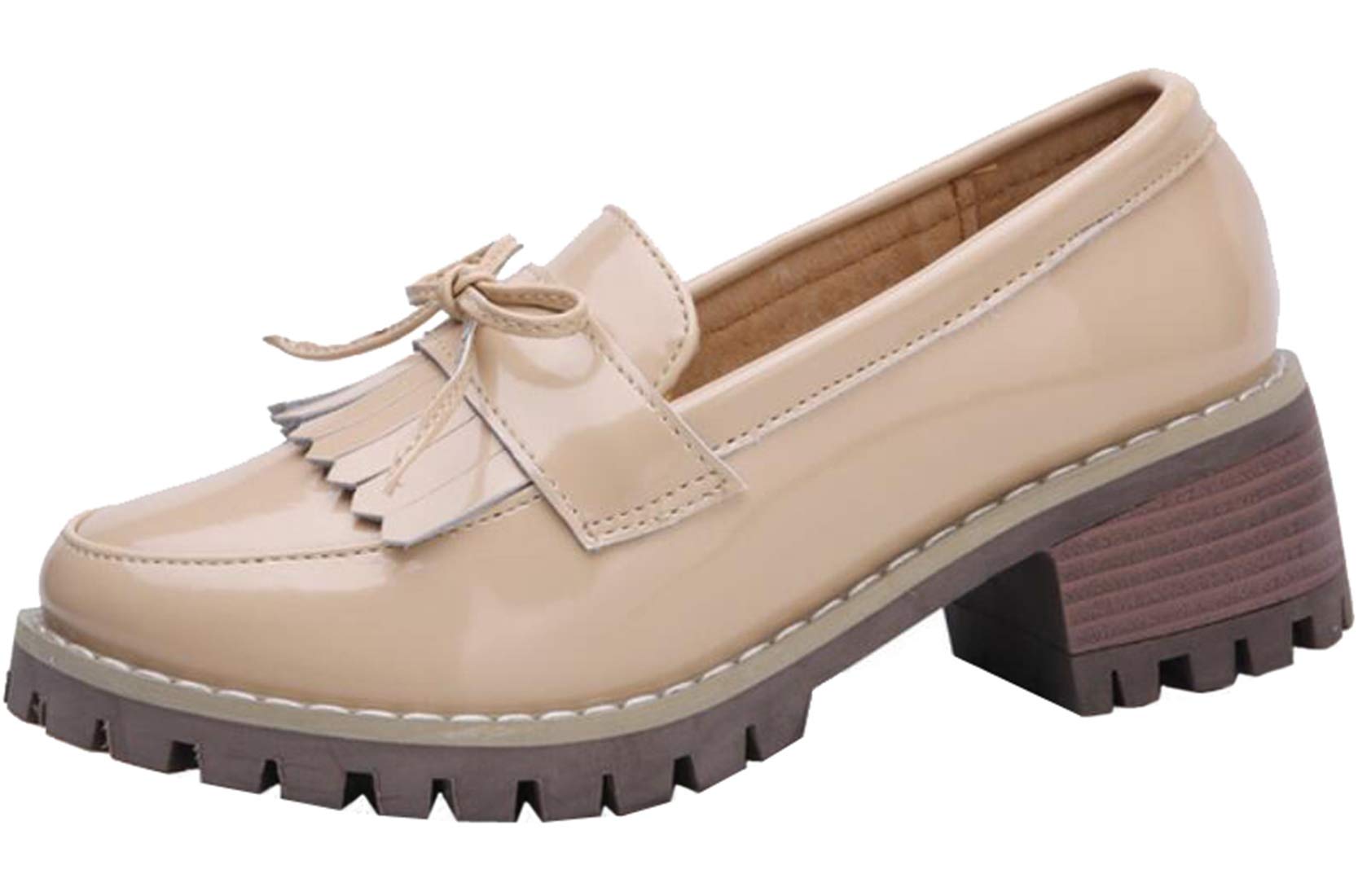 PPXID Women's Preppy Style Slip-On Loafers with Mid Block Heel - Classic Oxford Shoes for Work, Office & Casual Outfits | Comfortable Dress Shoes for Women