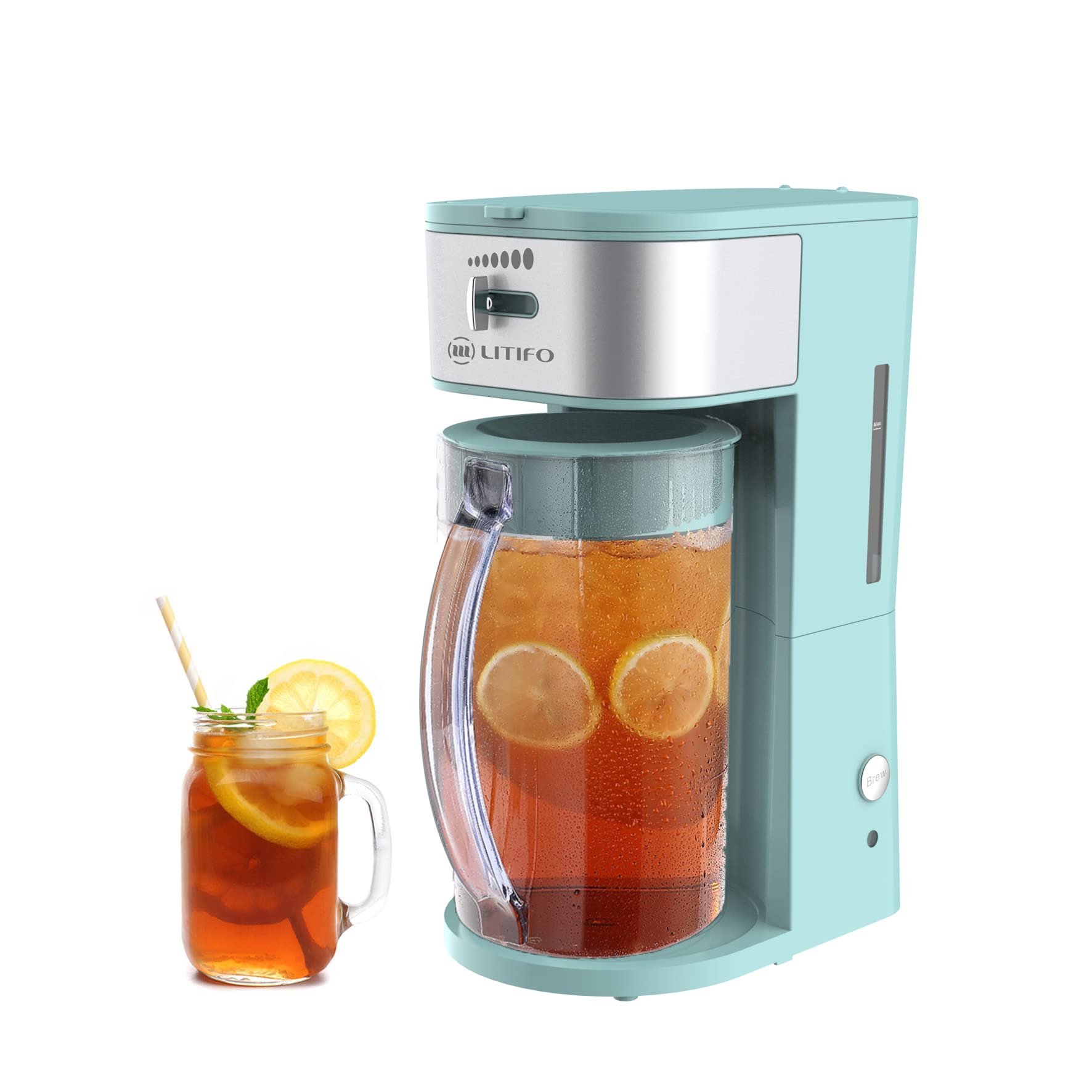 LITIFO 2-Quart Stainless Steel Iced Tea & Coffee Maker with Sliding Strength Selector for Custom Brewing - Perfect for Home, Office, and Outdoor Use (Green)