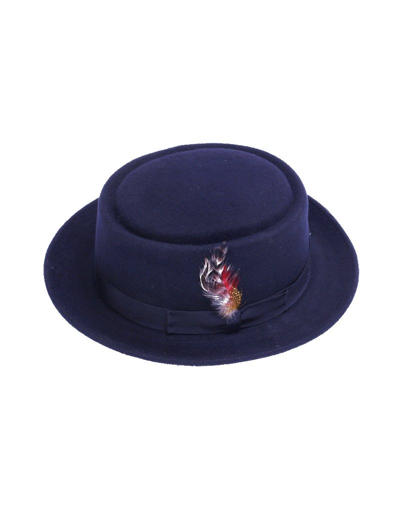 Premium 100% Wool Men's Porkpie Hat in Midnight Navy Blue - Classic Vintage Style for Casual Wear, Jazz Festivals & Outdoor Events