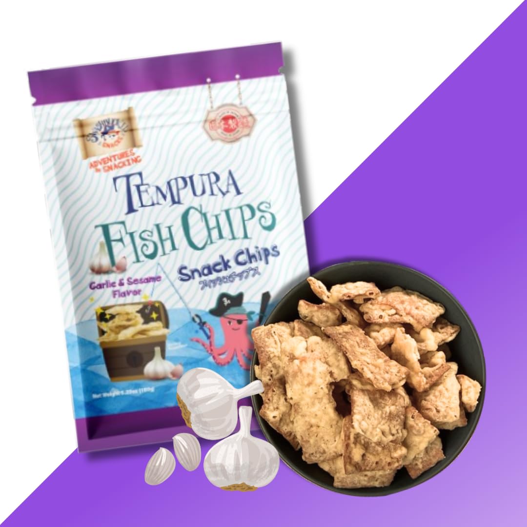 Crispy Tempura Fish Chips - Garlic & Sesame Flavor Japanese Snack (5.29oz/150g) | Authentic Otsumami from Japan | Perfect for Parties, Movie Nights & Asian Food Lovers