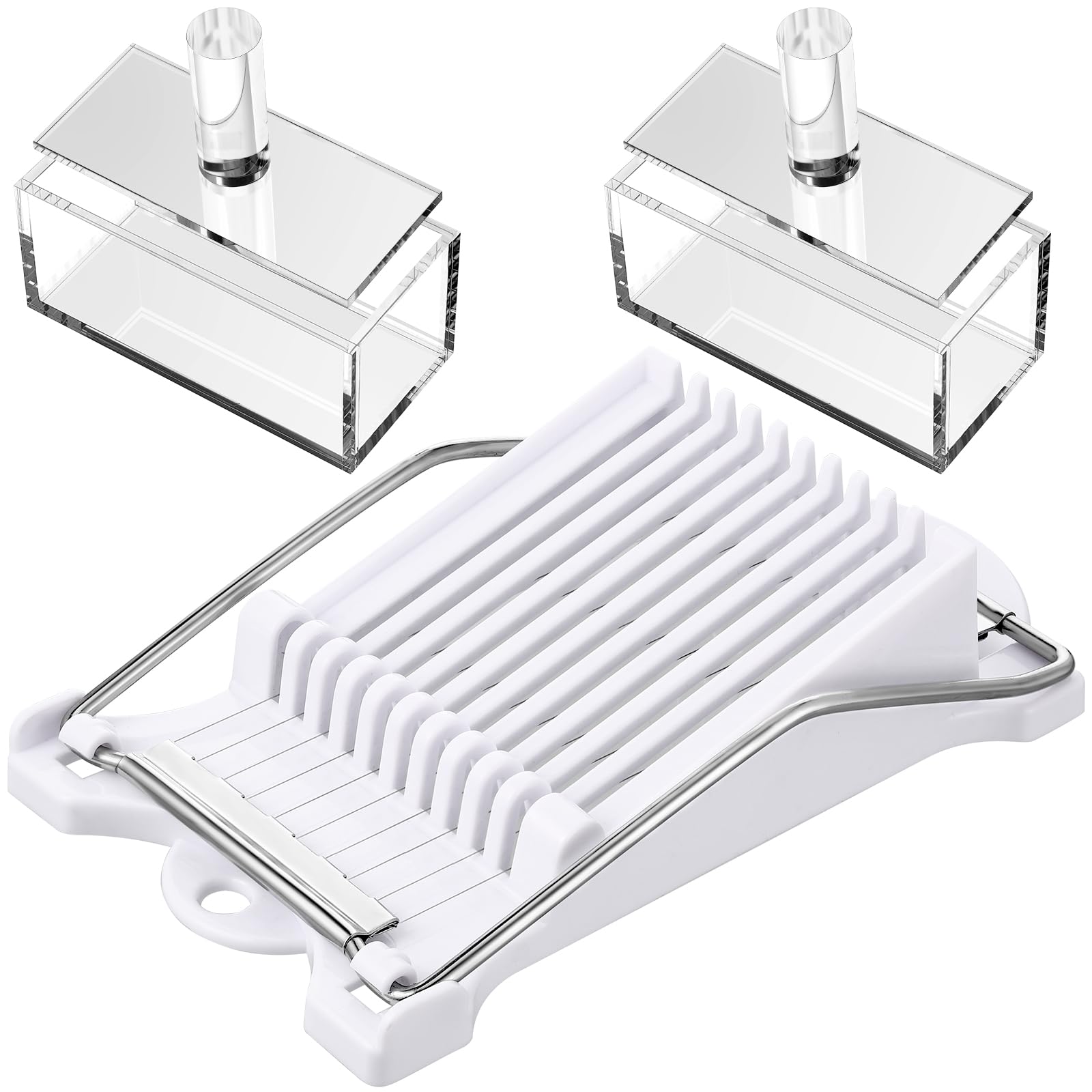 Musubi Maker Kit - 2 Acrylic Musubi Molds & Stainless Steel Luncheon Meat Slicer | BPA-Free Sushi Press for Onigiri & Spam Musubi | Perfect for Home Cooking, Meal Prep & Japanese Cuisine Lovers