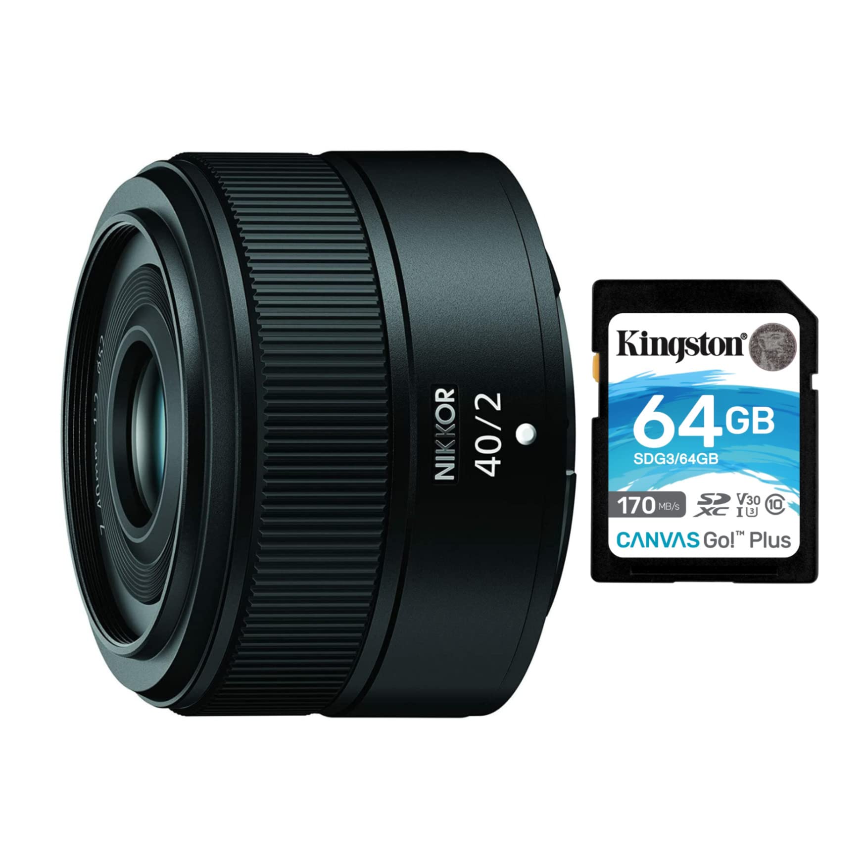 Nikon NIKKOR Z 40mm f/2 Lens with 64GB 170MB/s SD Card Bundle - Compact Prime Lens for Z-Mount Cameras, Perfect for Portraits, Street & Travel Photography
