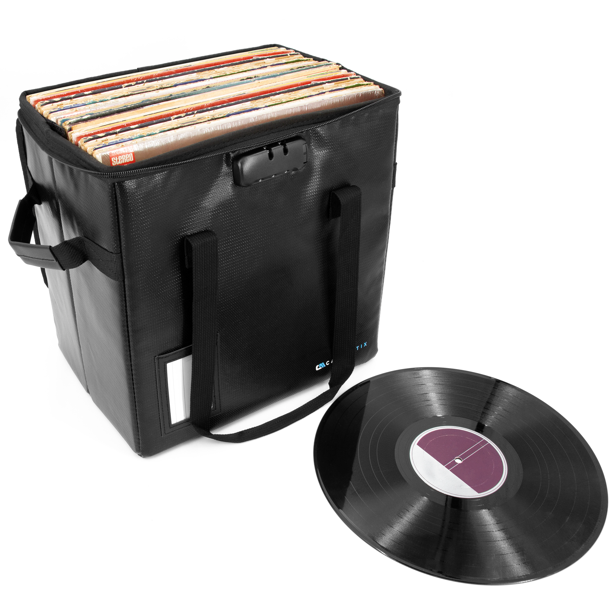 CASEMATIX Fireproof Vinyl Record Storage Case - Holds 40 Records, Lockable & Adjustable Dividers - Perfect for Home, Studio & Travel Use
