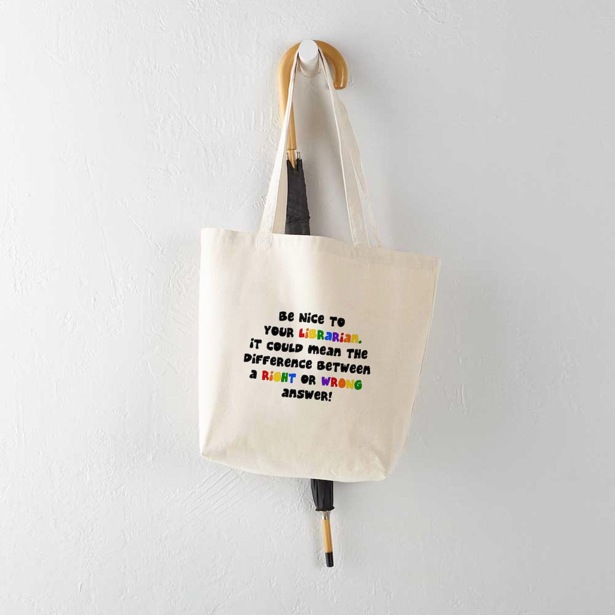 Be Nice To Your Librarian Tote Bag - Natural Canvas Reusable Shopping Bag for Library, Bookstore & Eco-Friendly Grocery Trips