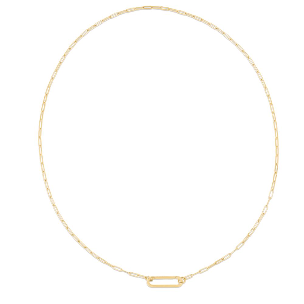 14K Gold Elongated Link Push Lock Necklace for Women - Elegant Layering & Everyday Wear