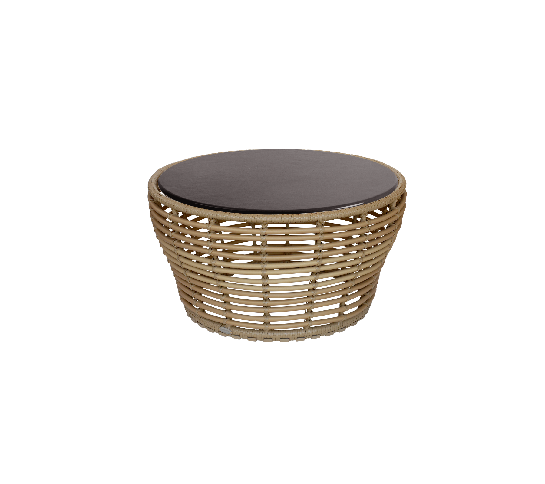 Modern Rattan Basket Coffee Table - Medium Size Round Woven Natural Fiber Ottoman for Living Room, Bedroom, or Patio Decor