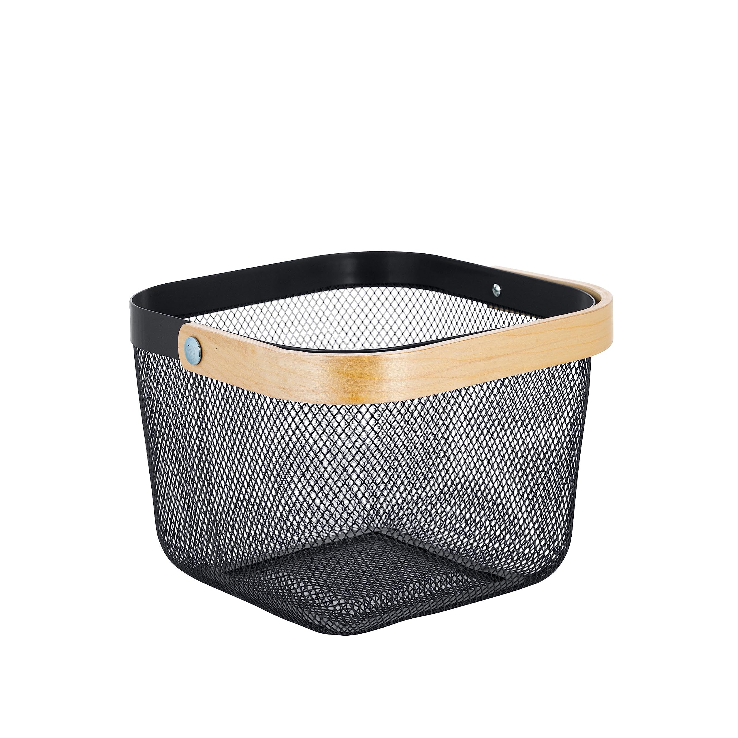 Durable Grey Mesh Tote Basket with Bamboo Handle - Multi-Purpose Shower Caddy & Grocery Organizer - Perfect for Bathroom Storage, Shopping, and Home Organization
